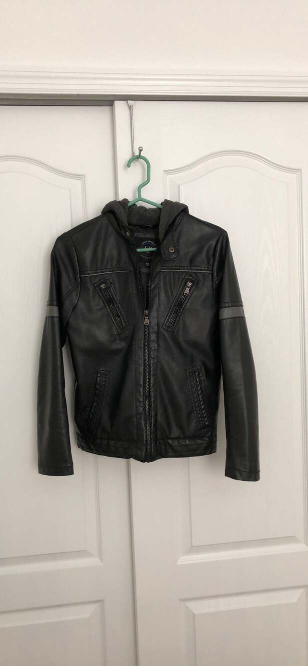 Urban Republic Boys Faux Leather Moto Jacket with Removable Hood